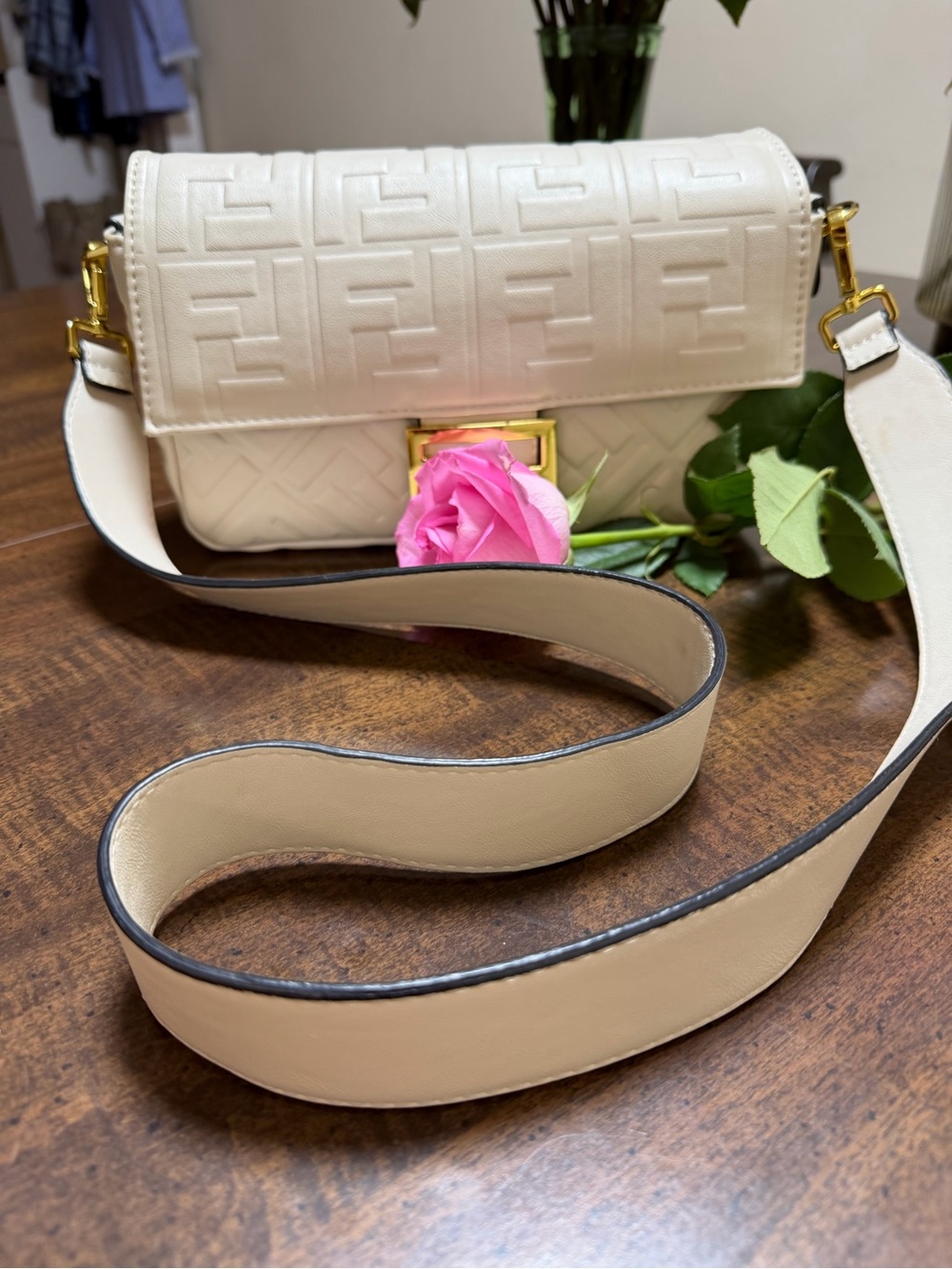 Cream Embossed Shoulder Bag - Elegant Crossbody